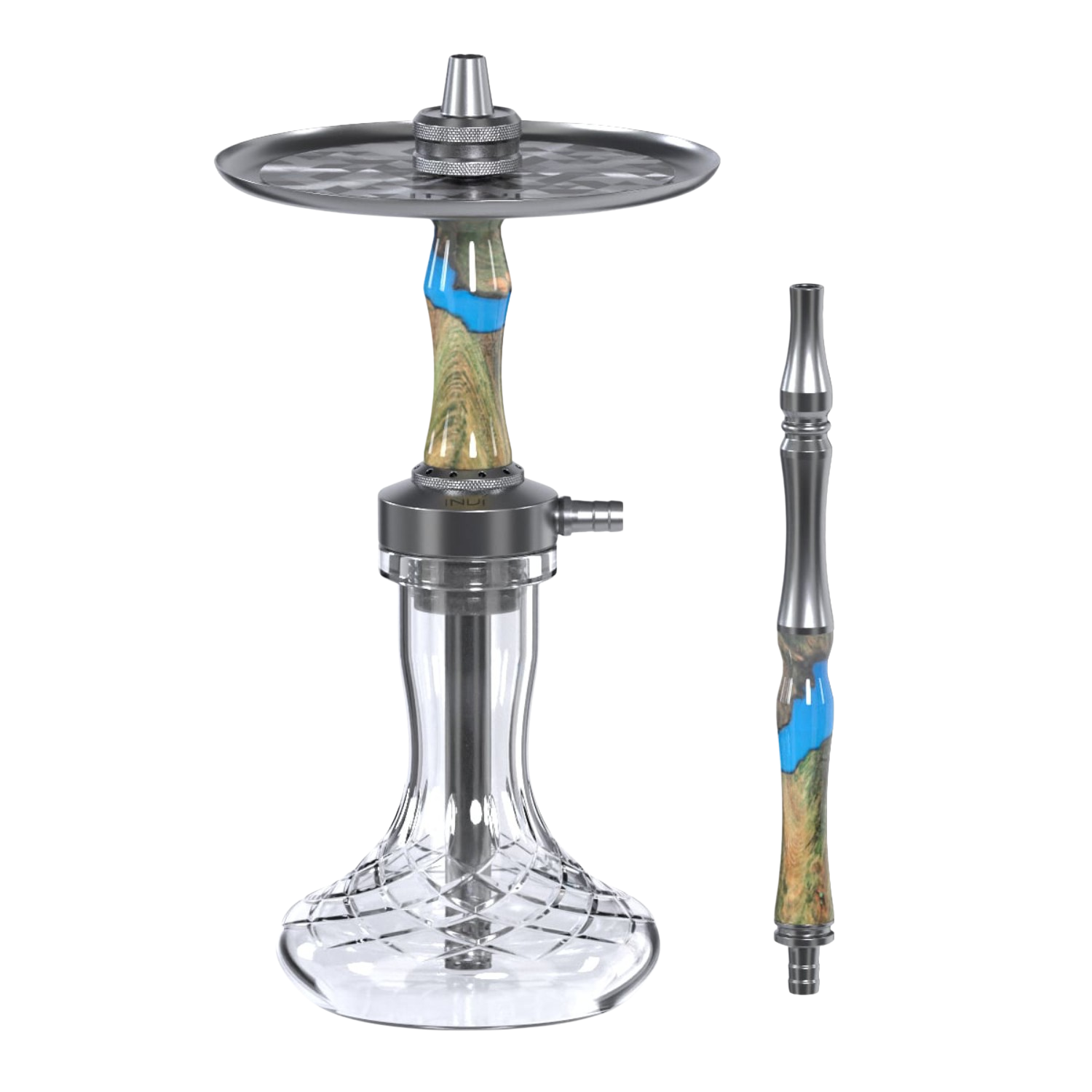 INVI Vertex Handcut Edelstahl Gun Metal Wood Edition Blau-Grün Shisha INVI Vertex Handcut Edelstahl Gun Metal Wood Edition Blau-Grün Shisha
