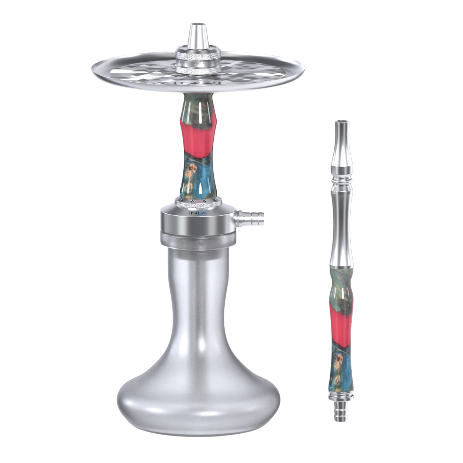 INVI Vertex Frosted Edelstahl Wood Edition Rot-Türkis Shisha