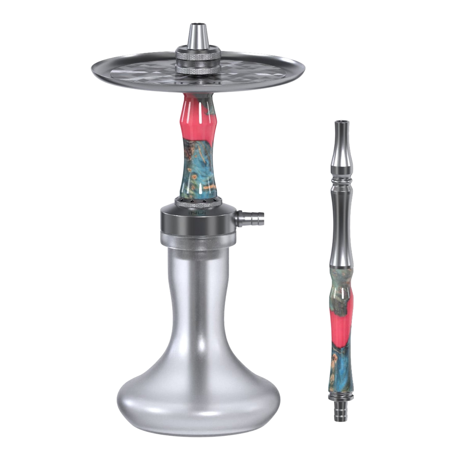 INVI Vertex Frosted Edelstahl Gun Metal Wood Edition Rot-Türkis Shisha