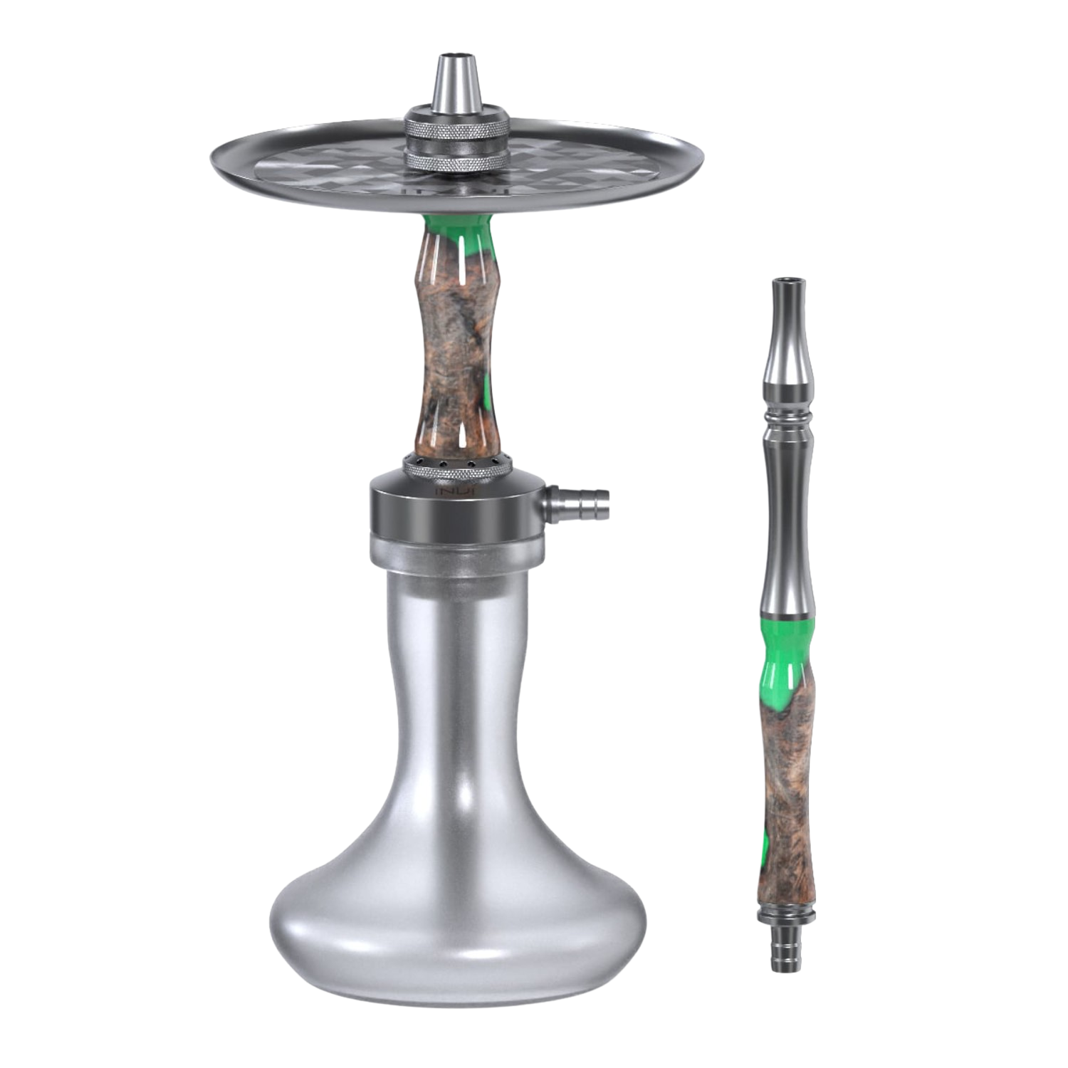 INVI Vertex Frosted Edelstahl Gun Metal Wood Edition Grün-Braun Shisha