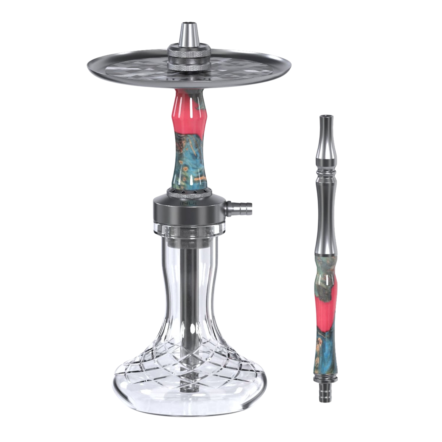 INVI Vertex Handcut Edelstahl Gun Metal Wood Edition Rot-Türkis Shisha INVI Vertex Handcut Edelstahl Gun Metal Wood Edition Rot-Türkis Shisha