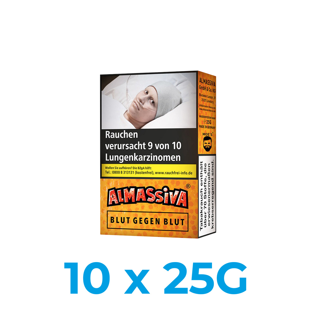 Al Massiva Blut gegen Blut 250g Shisha Tabak (10x25g) Al Massiva Blut gegen Blut 250g Shisha Tabak (10x25g)