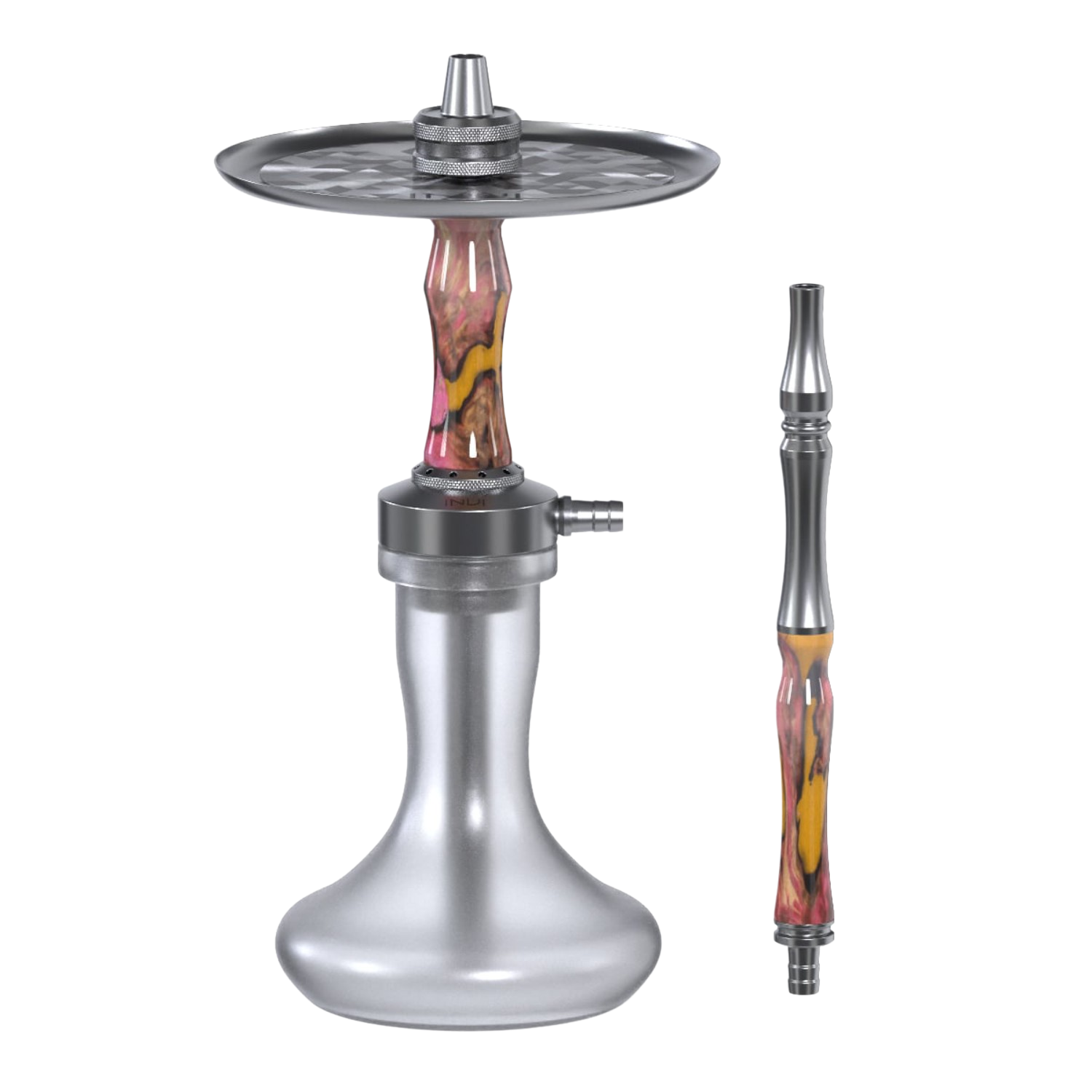 INVI Vertex Frosted Edelstahl Gun Metal Wood Edition Orange-Pink Shisha