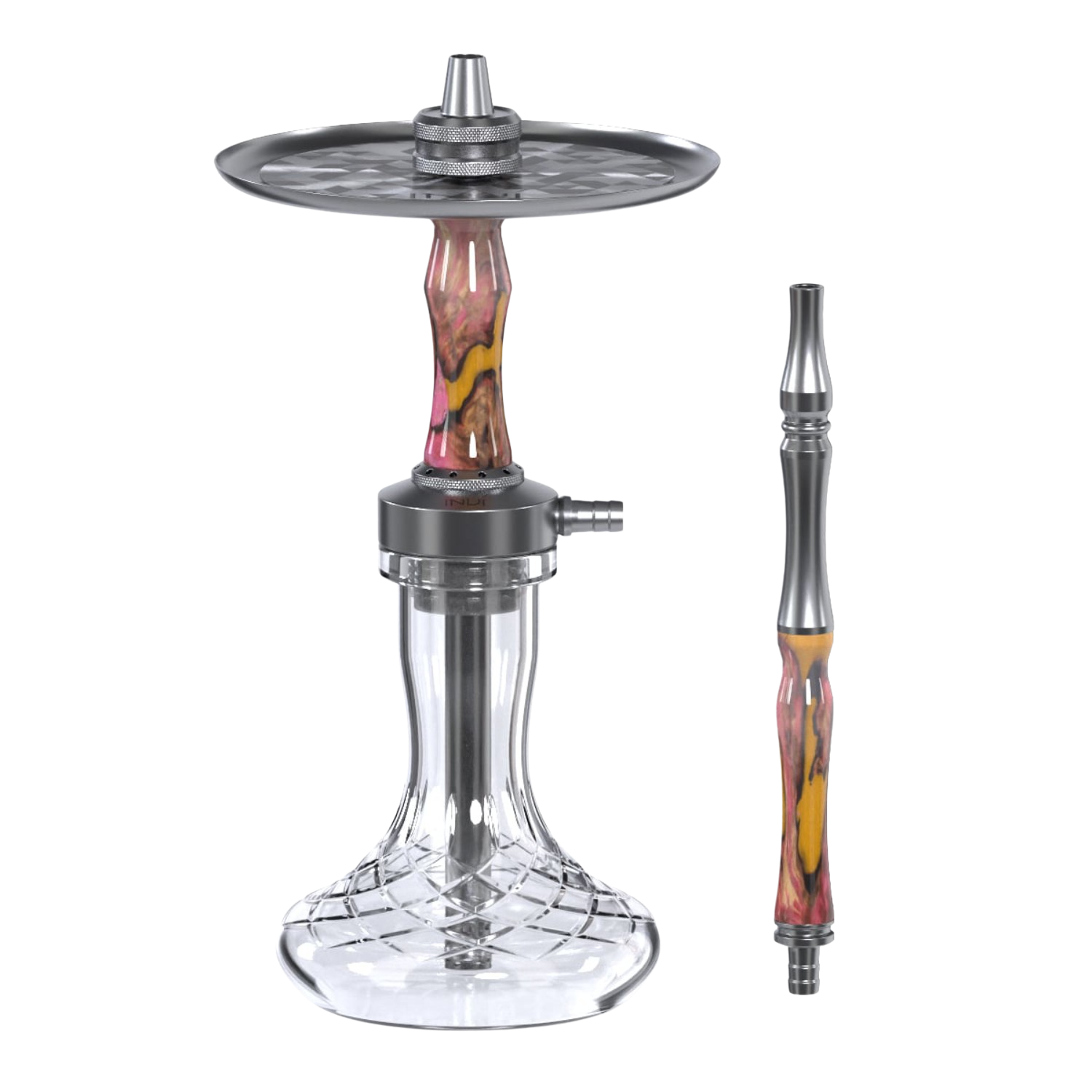 INVI Vertex Handcut Edelstahl Gun Metal Wood Edition Orange-Pink Shisha