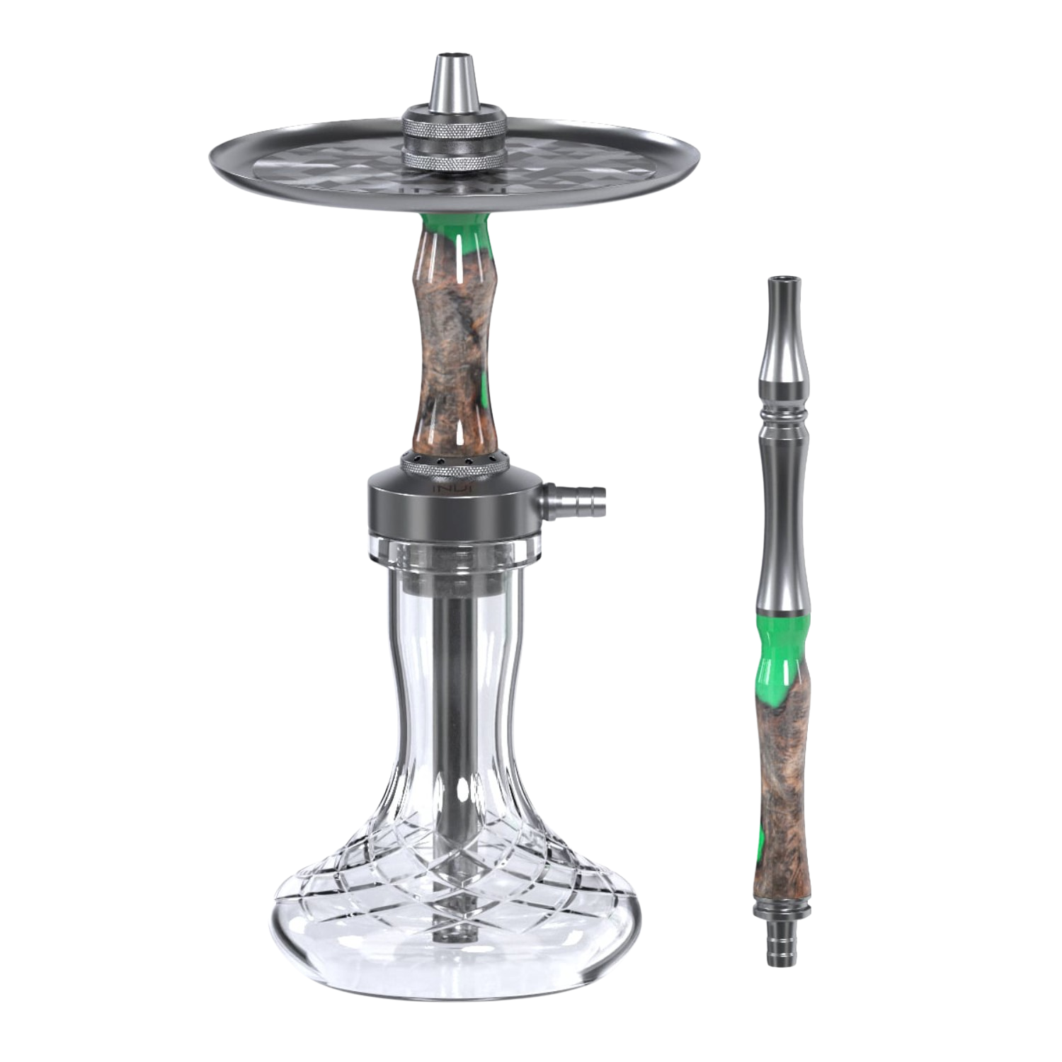 INVI Vertex Handcut Edelstahl Gun Metal Wood Edition Grün-Braun Shisha INVI Vertex Handcut Edelstahl Gun Metal Wood Edition Grün-Braun Shisha