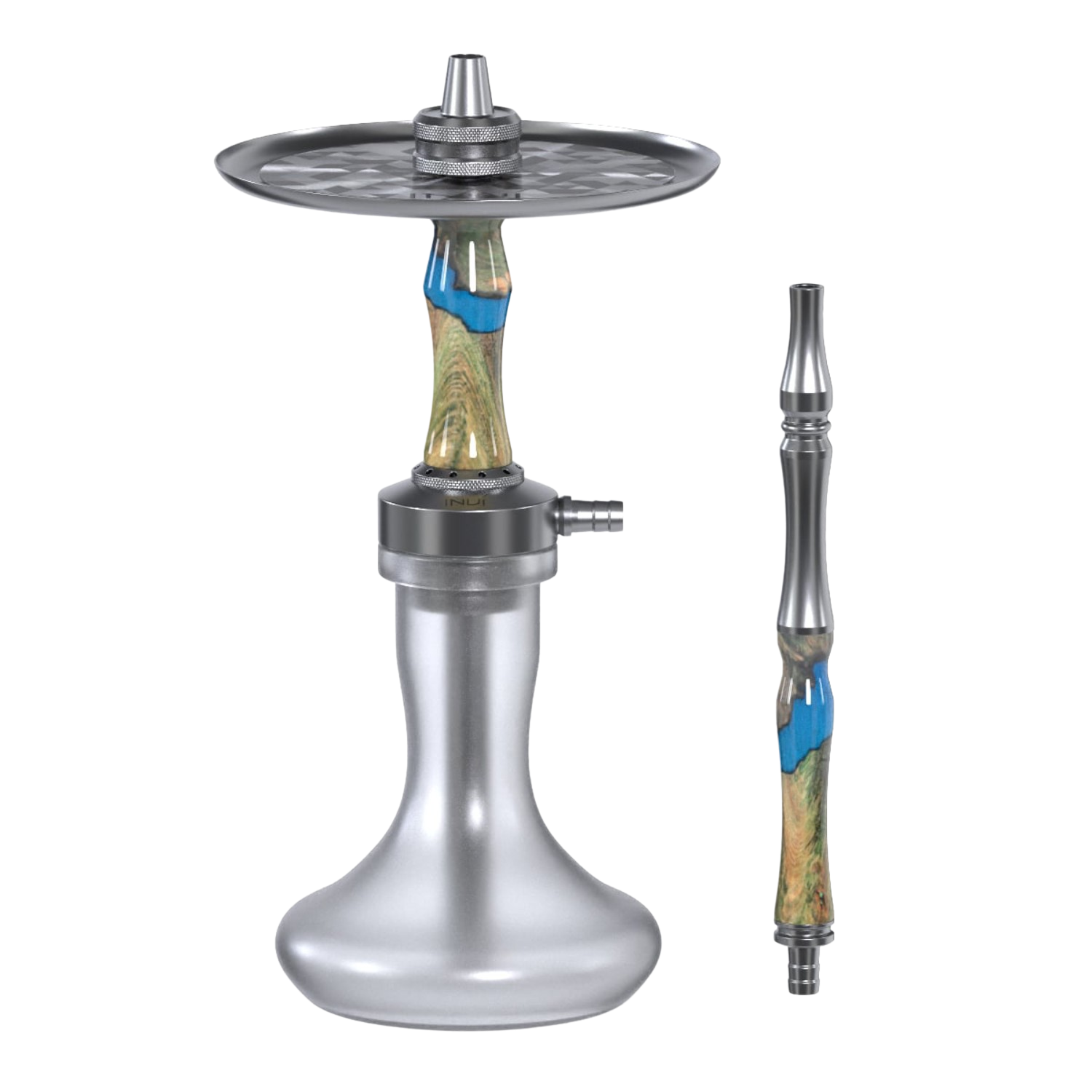 INVI Vertex Frosted Edelstahl Gun Metal Wood Edition Blau-Grün Shisha