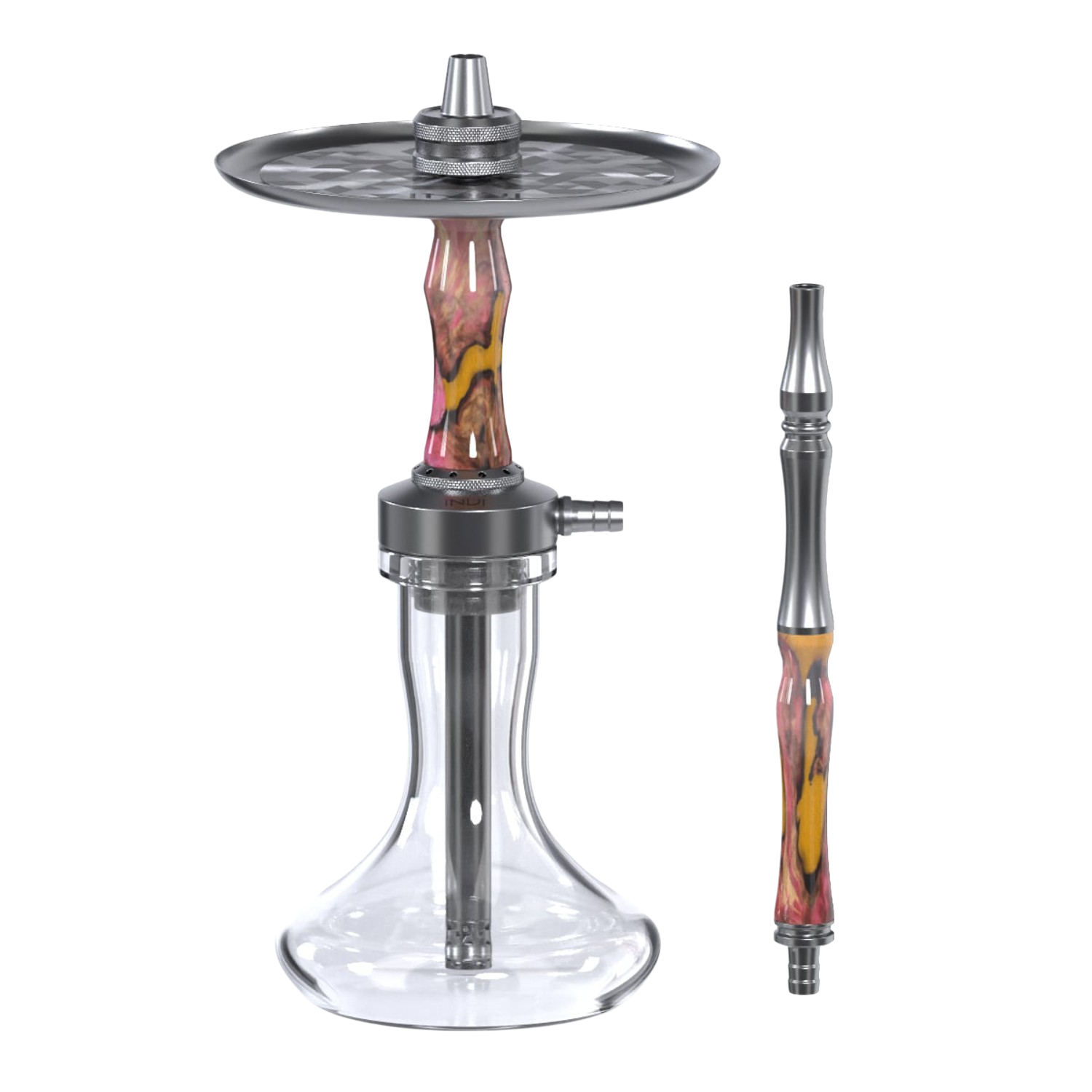 INVI Vertex Edelstahl Gun Metal Wood Edition Orange-Pink Shisha